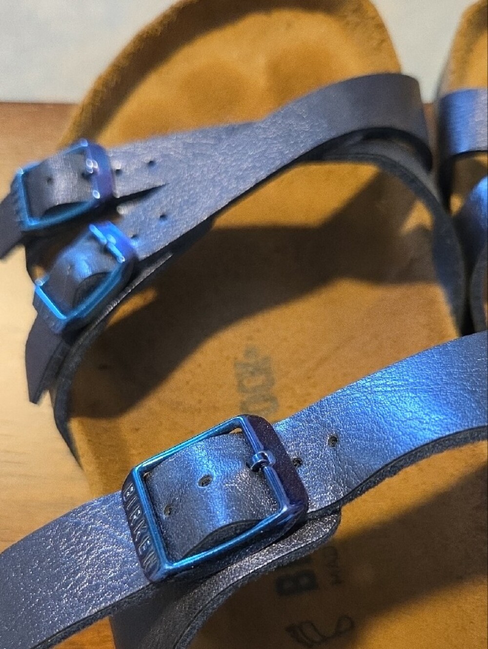 Birkenstock Triple-Strap Sandals in Iridescent Blue - Picture 3 of 4